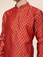 Red Jacquard Silk Readymade Kurta Pajama